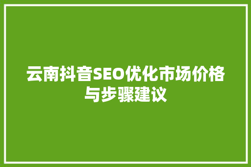 云南抖音SEO优化市场价格与步骤建议