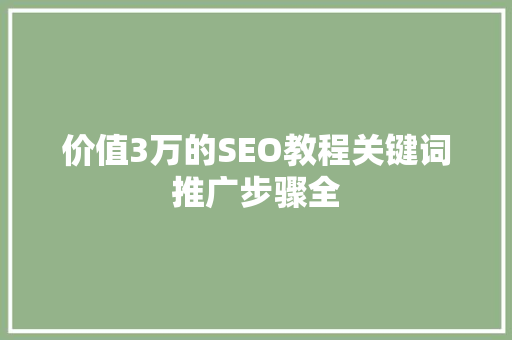 价值3万的SEO教程关键词推广步骤全