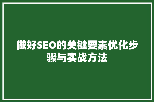 做好SEO的关键要素优化步骤与实战方法