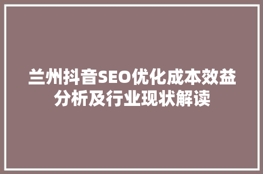 兰州抖音SEO优化成本效益分析及行业现状解读