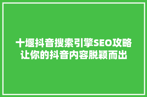 十堰抖音搜索引擎SEO攻略让你的抖音内容脱颖而出