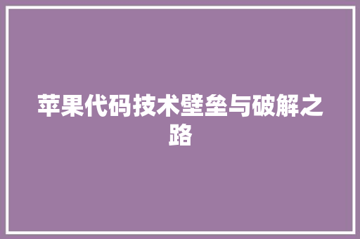 苹果代码技术壁垒与破解之路