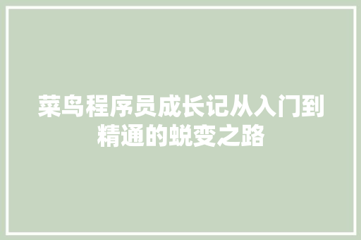 菜鸟程序员成长记从入门到精通的蜕变之路