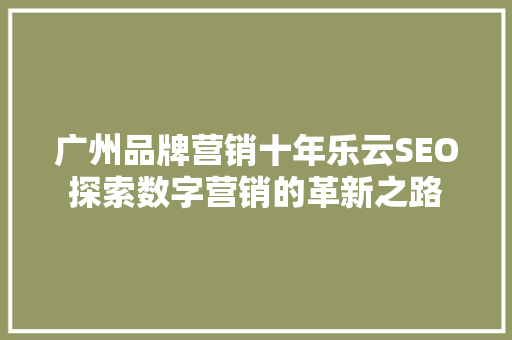 广州品牌营销十年乐云SEO探索数字营销的革新之路
