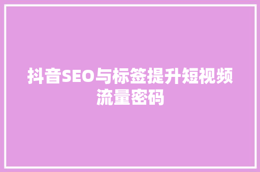 抖音SEO与标签提升短视频流量密码