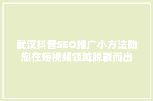 武汉抖音SEO推广小方法助您在短视频领域脱颖而出