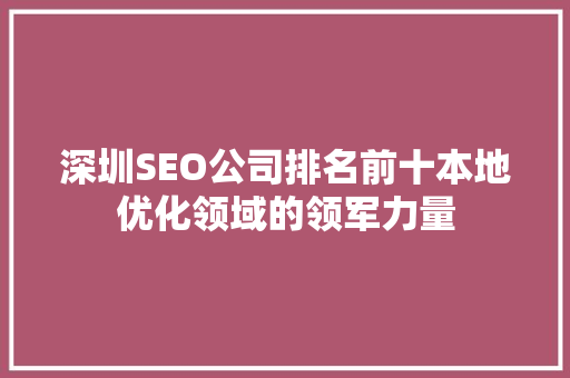 深圳SEO公司排名前十本地优化领域的领军力量