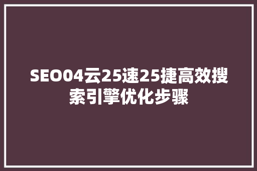 SEO04云25速25捷高效搜索引擎优化步骤