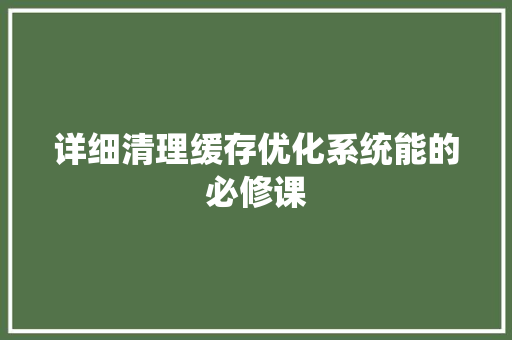详细清理缓存优化系统能的必修课  第1张