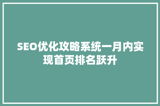 SEO优化攻略系统一月内实现首页排名跃升