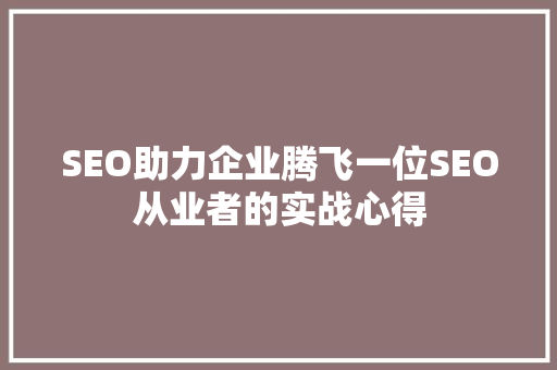 SEO助力企业腾飞一位SEO从业者的实战心得