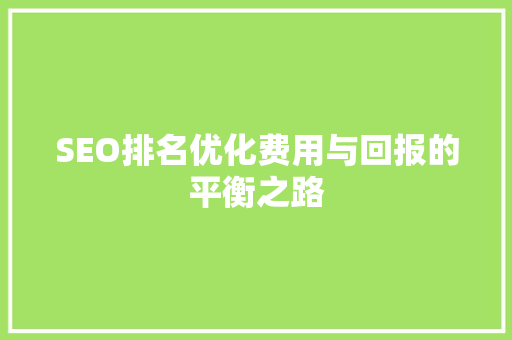 SEO排名优化费用与回报的平衡之路
