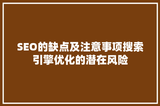SEO的缺点及注意事项搜索引擎优化的潜在风险