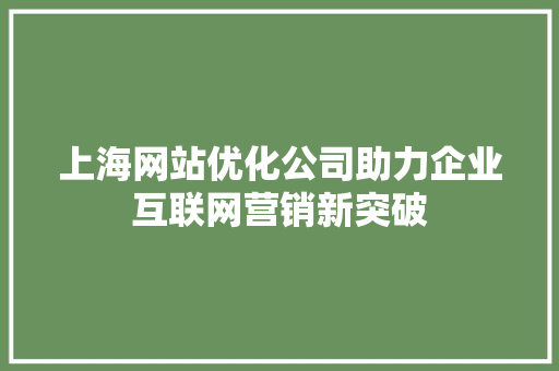 上海网站优化公司助力企业互联网营销新突破