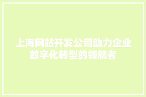 上海网站开发公司助力企业数字化转型的领航者