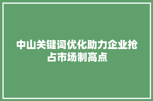 中山关键词优化助力企业抢占市场制高点