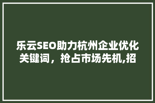 乐云SEO助力杭州企业优化关键词，抢占市场先机,招代理共谋发展
