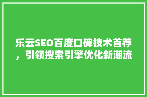 乐云SEO百度口碑技术首荐，引领搜索引擎优化新潮流