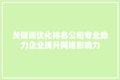 关键词优化排名公司专业助力企业提升网络影响力