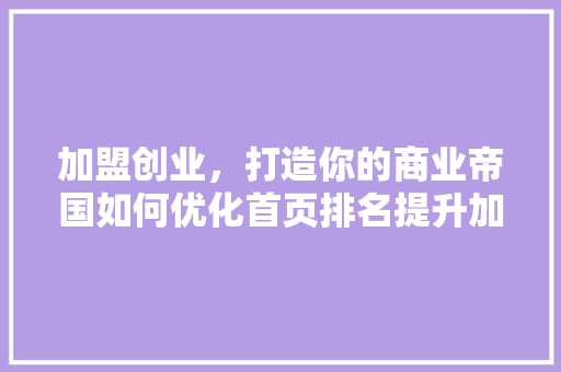 加盟创业，打造你的商业帝国如何优化首页排名提升加盟项目吸引力