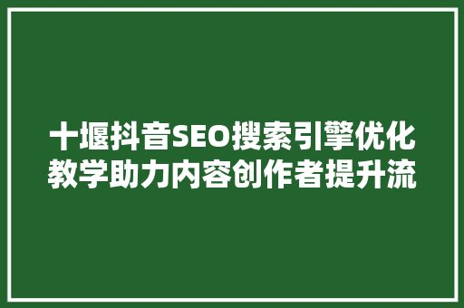 十堰抖音SEO搜索引擎优化教学助力内容创作者提升流量与影响力