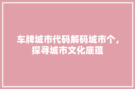 车牌城市代码解码城市个，探寻城市文化底蕴