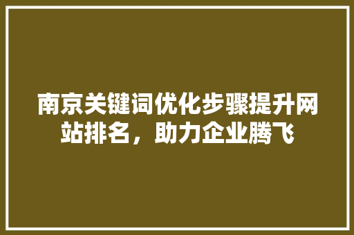 南京关键词优化步骤提升网站排名，助力企业腾飞