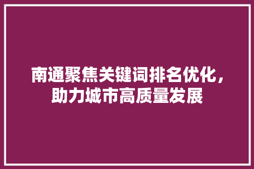 南通聚焦关键词排名优化，助力城市高质量发展