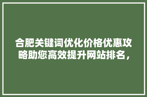 合肥关键词优化价格优惠攻略助您高效提升网站排名，抢占市场先机