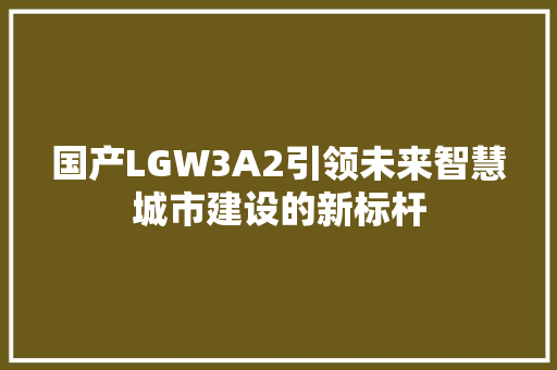 国产LGW3A2引领未来智慧城市建设的新标杆