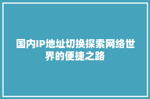 国内IP地址切换探索网络世界的便捷之路