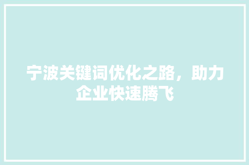宁波关键词优化之路，助力企业快速腾飞