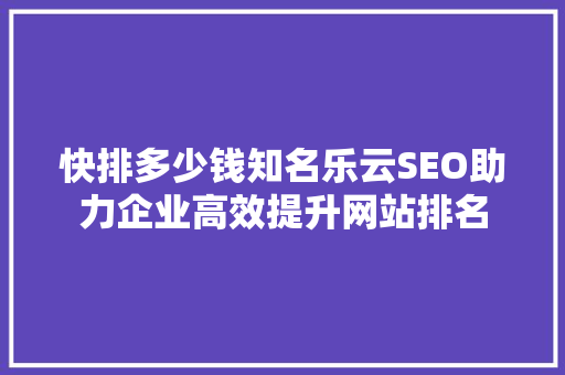 快排多少钱知名乐云SEO助力企业高效提升网站排名
