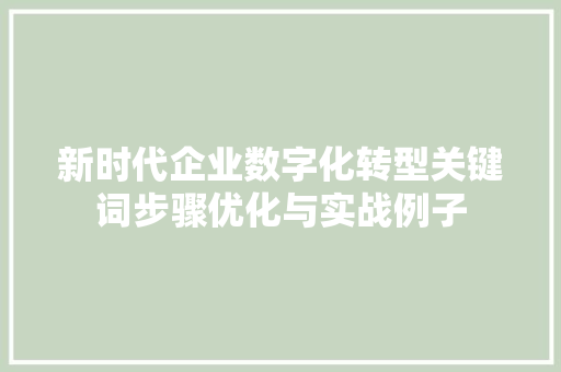 新时代企业数字化转型关键词步骤优化与实战例子