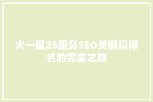 火一星25服务SEO关键词排名的完美之路