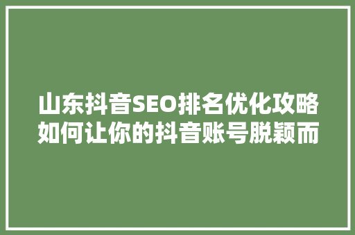 山东抖音SEO排名优化攻略如何让你的抖音账号脱颖而出