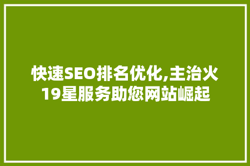快速SEO排名优化,主治火19星服务助您网站崛起