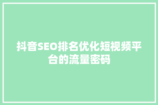 抖音SEO排名优化短视频平台的流量密码
