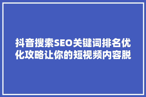 抖音搜索SEO关键词排名优化攻略让你的短视频内容脱颖而出
