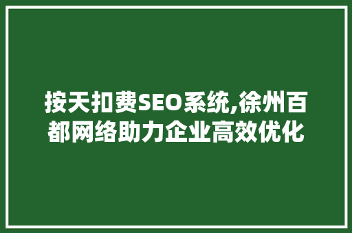 按天扣费SEO系统,徐州百都网络助力企业高效优化