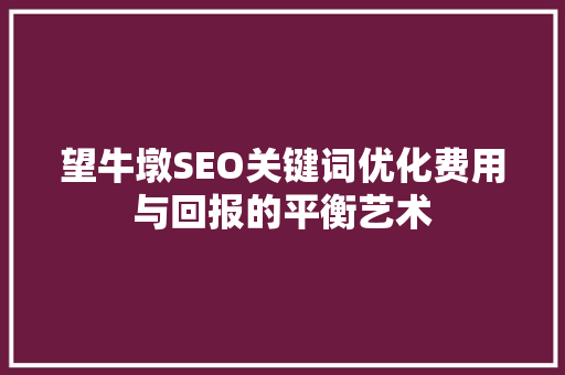望牛墩SEO关键词优化费用与回报的平衡艺术
