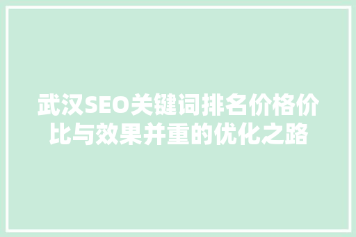 武汉SEO关键词排名价格价比与效果并重的优化之路