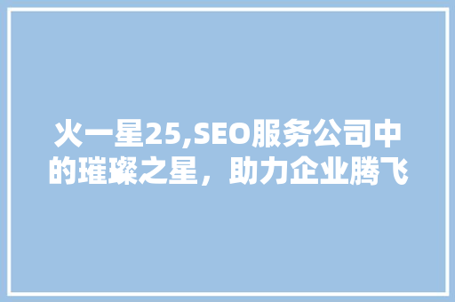 火一星25,SEO服务公司中的璀璨之星，助力企业腾飞