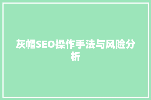 灰帽SEO操作手法与风险分析
