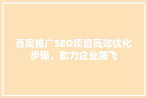 百度推广SEO项目高效优化步骤，助力企业腾飞  第1张