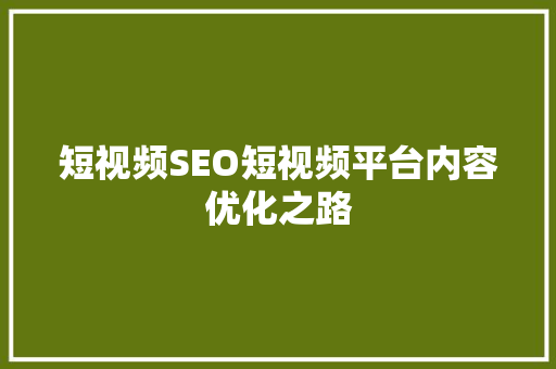 短视频SEO短视频平台内容优化之路