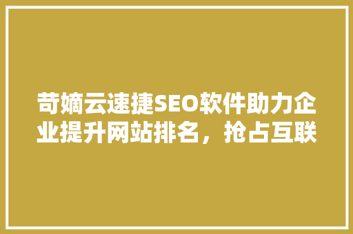 苛嫡云速捷SEO软件助力企业提升网站排名，抢占互联网市场先机