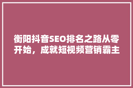 衡阳抖音SEO排名之路从零开始，成就短视频营销霸主