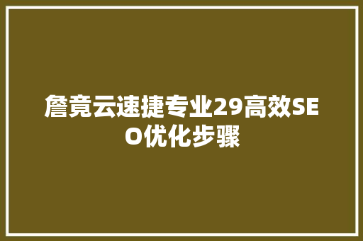 詹竟云速捷专业29高效SEO优化步骤