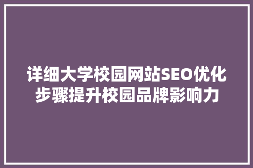 详细大学校园网站SEO优化步骤提升校园品牌影响力